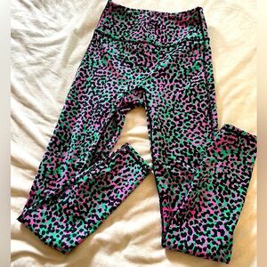 Fabletics workout leggings.  Pink/green leopard print.  Size small